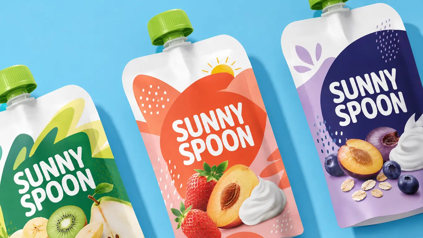 Colorful fruit-pouch packaging samples
