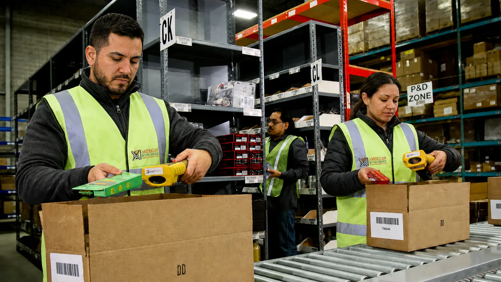 American Buying Service warehouse team scanning products